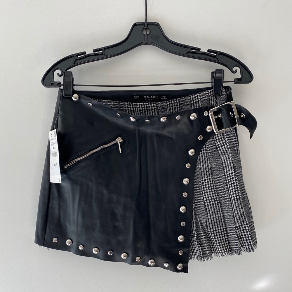 Zara Leather / Plaid Skort